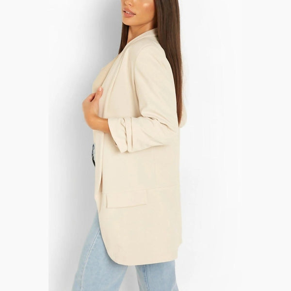 Beige Long Sleeve Pocket Blazer - Tenely