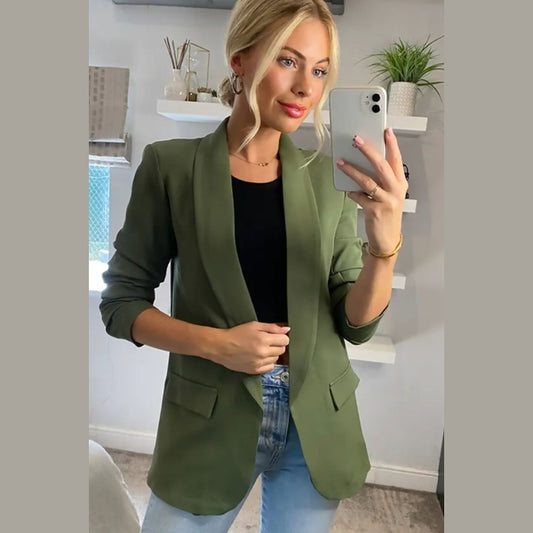 Khaki Long Sleeve Pocket Blazer - Tenely
