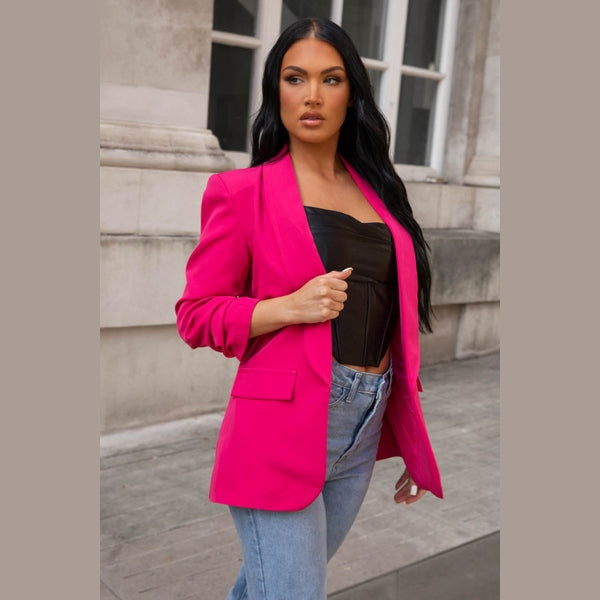 Hot Pink Long Sleeve Pocket Blazer - Tenely