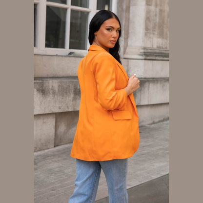 Orange  Long Sleeve Pocket Blazer - Tenely
