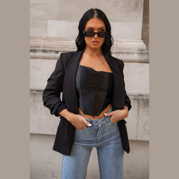 Black Long Sleeve Pocket Blazer - Tenely