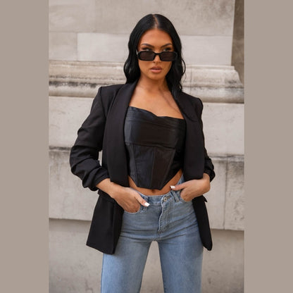 Black Long Sleeve Pocket Blazer - Tenely