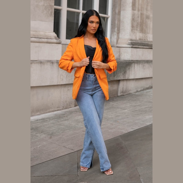 Orange  Long Sleeve Pocket Blazer - Tenely