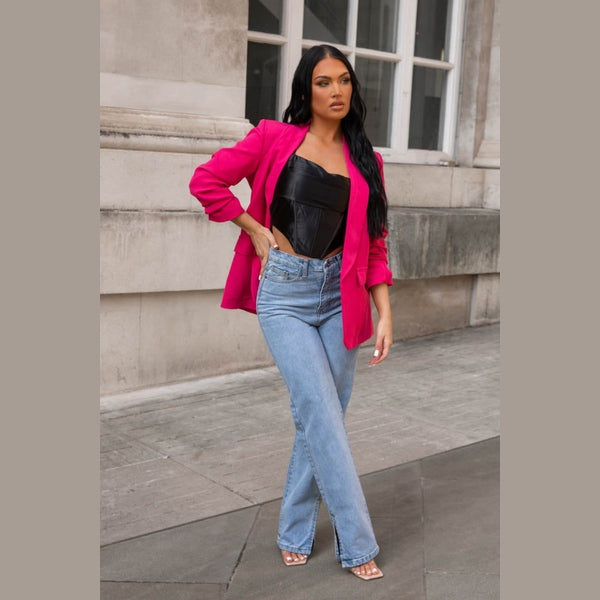 Hot Pink Long Sleeve Pocket Blazer - Tenely