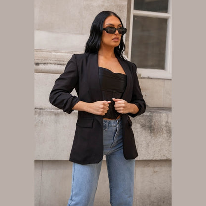 Black Long Sleeve Pocket Blazer - Tenely