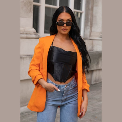 Orange  Long Sleeve Pocket Blazer - Tenely