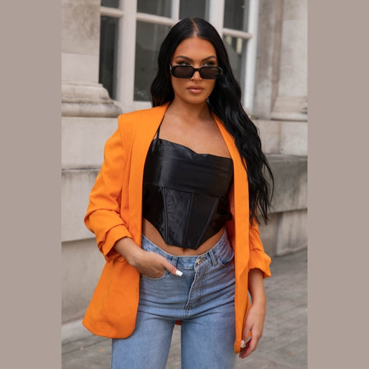 Orange  Long Sleeve Pocket Blazer - Tenely