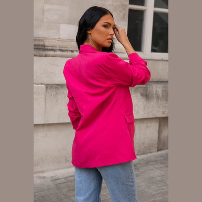 Hot Pink Long Sleeve Pocket Blazer - Tenely