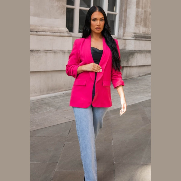 Hot Pink Long Sleeve Pocket Blazer - Tenely