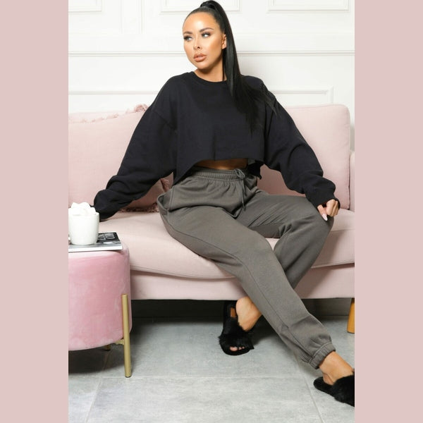 Dark Grey Cuffed Joggers - Lizzie