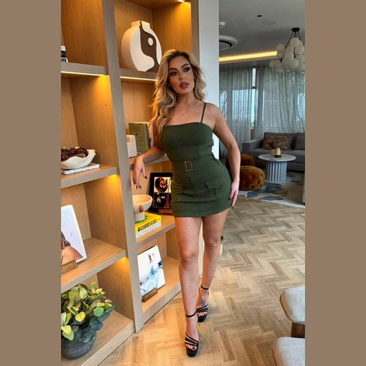 Khaki Cargo Pocket Belted Skort Playsuit - Soraya