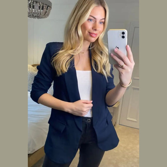 Navy Long Sleeve Pocket Blazer - Tenely