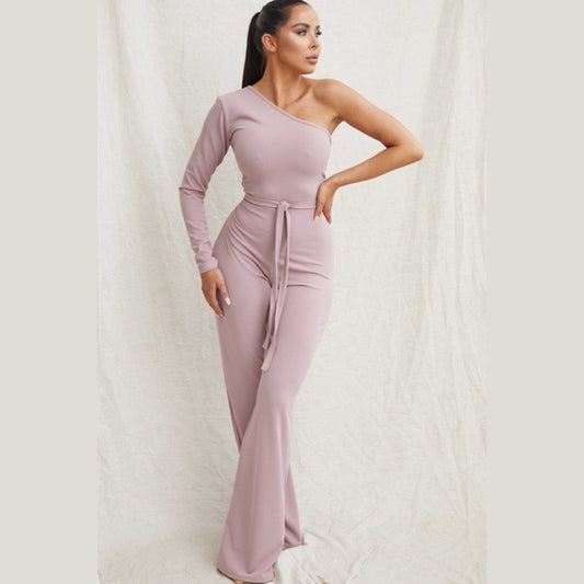 Mauve Belted One Shoulder Jumpsuit - Evelyn