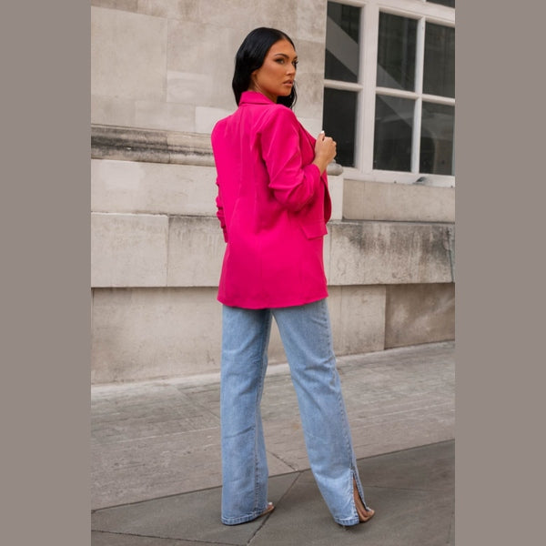 Hot Pink Long Sleeve Pocket Blazer - Tenely