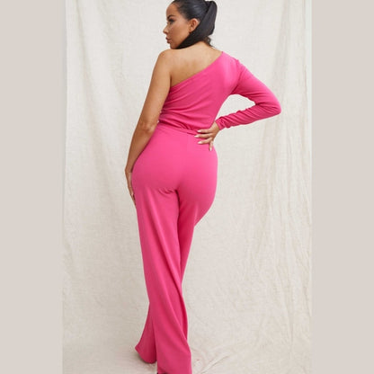 Hot Pink Belted One Shoulder Jumpsuit - Evelyn