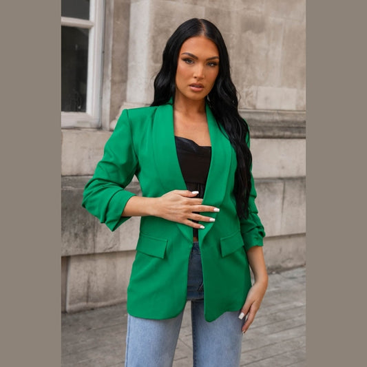 Green Long Sleeve Pocket Blazer - Tenely
